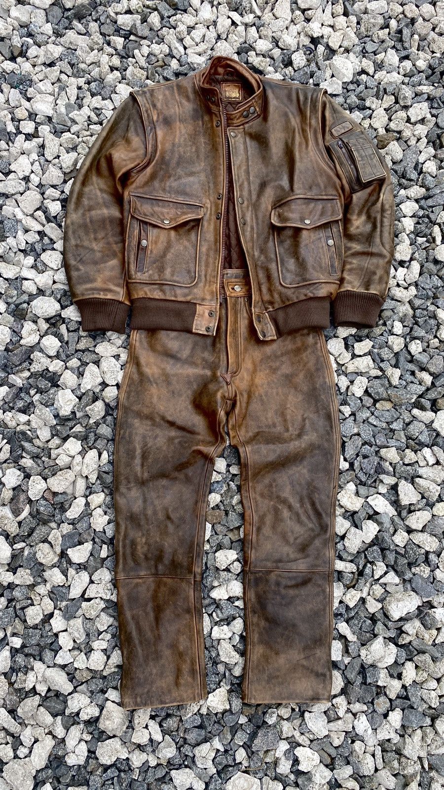image of Leather Jacket x Racing Vintage 80's Ixs Brown Leather Moto Kit Racing Bomber Jacket (Size Small)