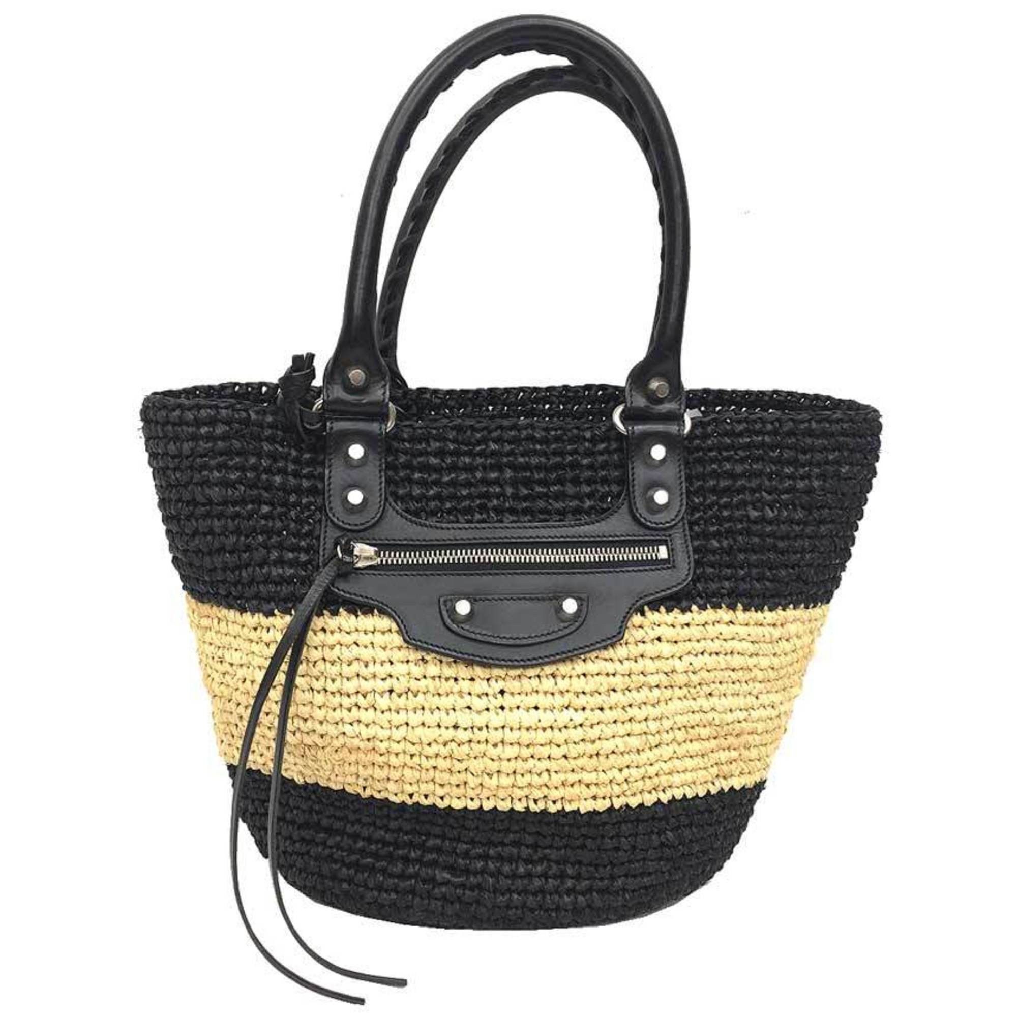 Balenciaga Panier Xs Raffia Tote Bag Rattan Summer Aq11529 in Black, Women's