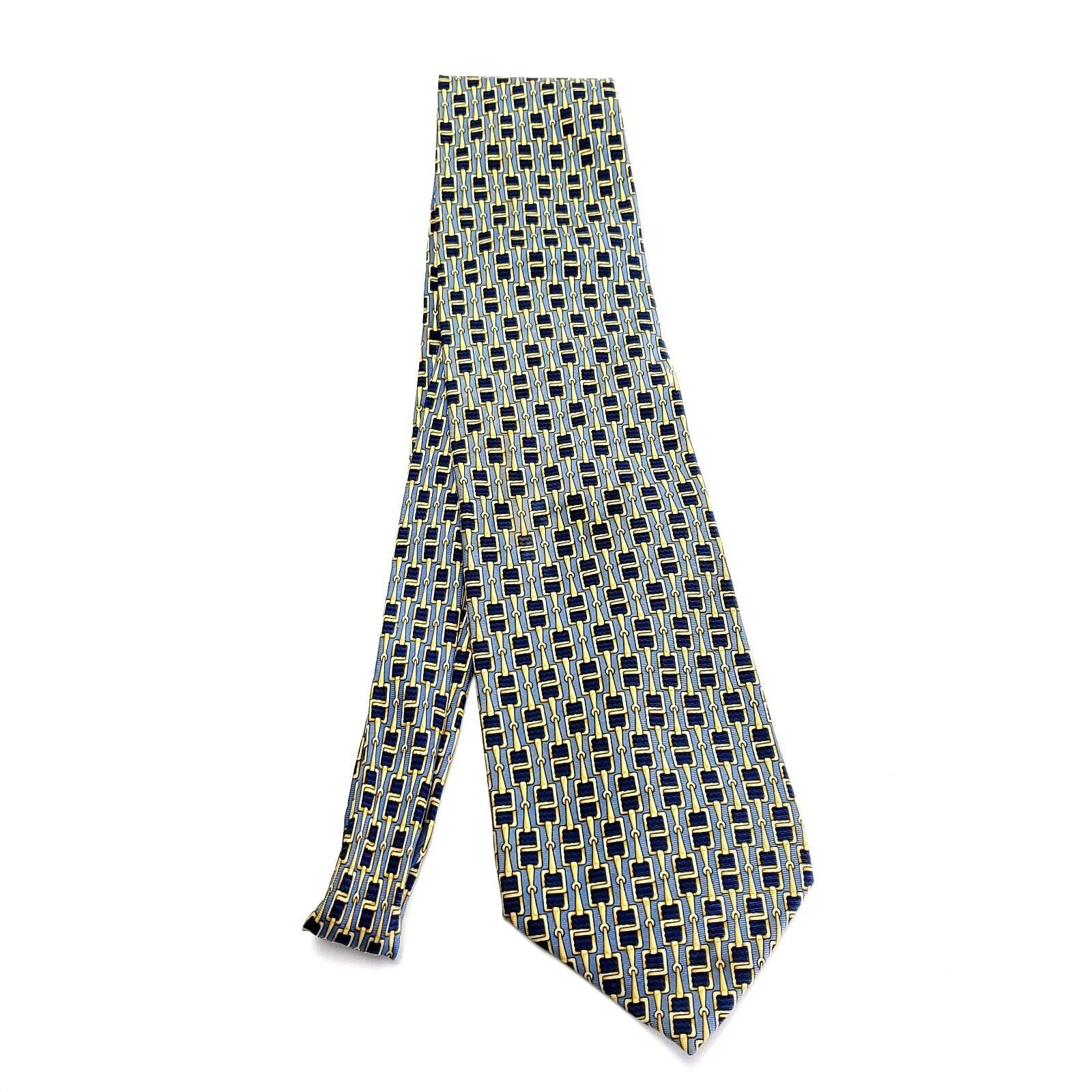 Paolo Gucci Paolo Gucci Blue Yellow Silk Tie Woven Geometric "Chain" Pri Size ONE SIZE - 7 Thumbnail