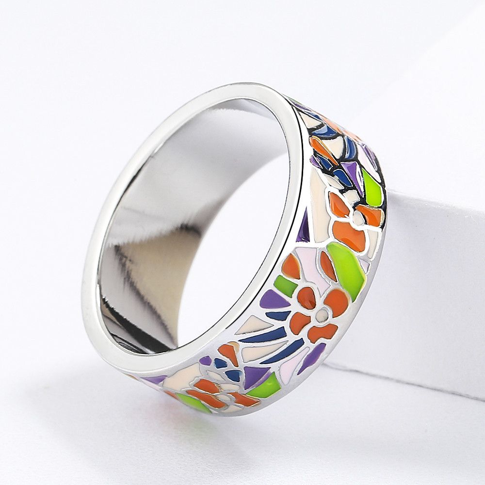 Jewelry Exquisite Flower Handmade Enamel Ring Size ONE SIZE - 1 Thumbnail