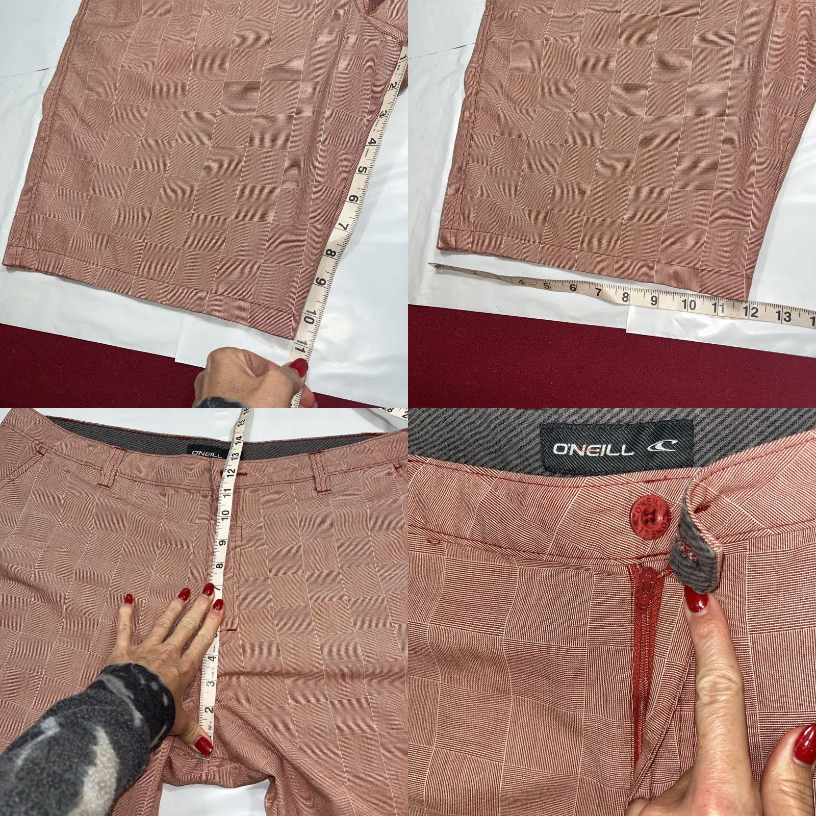 O'Neill O’NEILL Red Plaid Shorts Mens 38 Chino Logo Pocket Polyester Viscose 11” Inseam High Rise Size US 38 / EU 54 - 8 Thumbnail