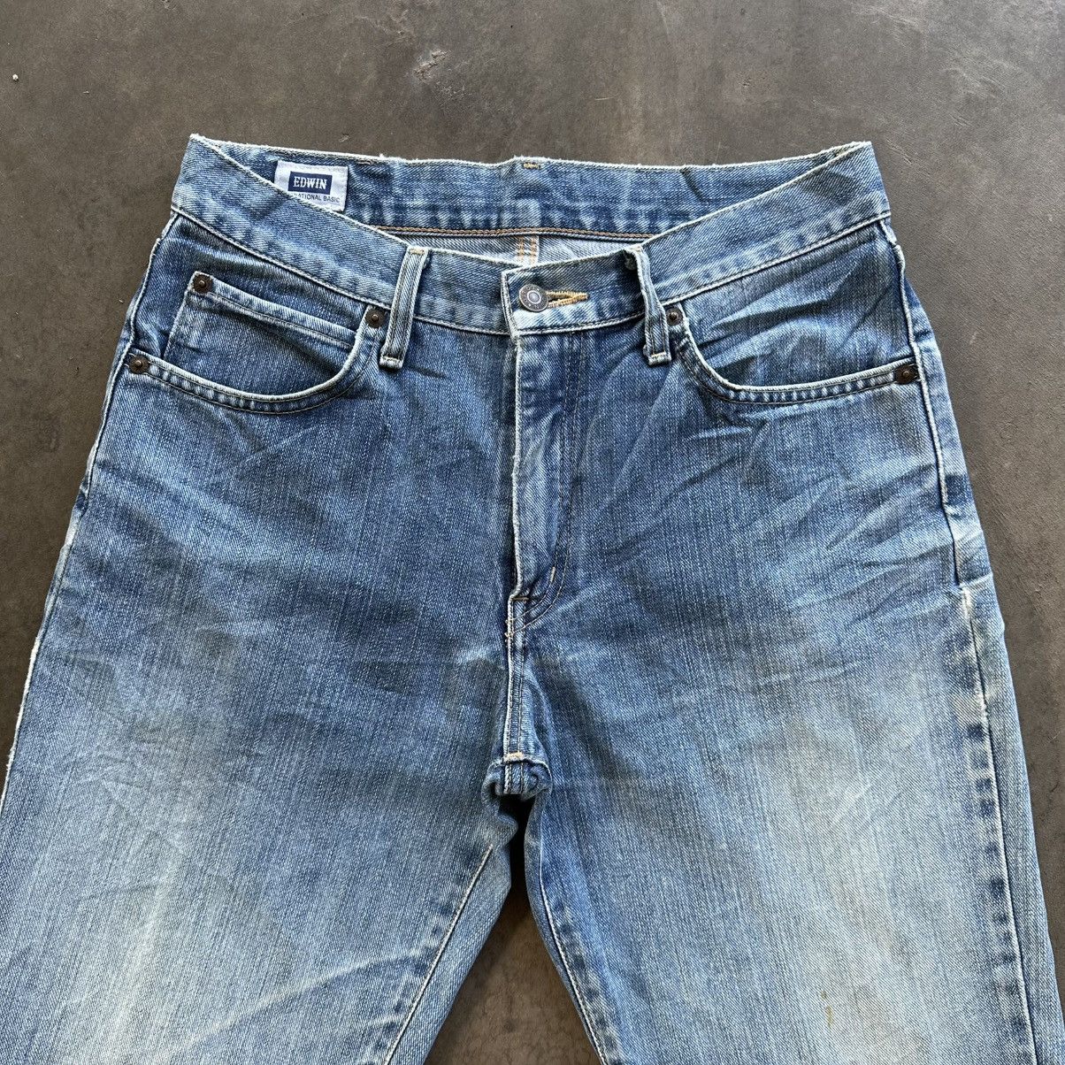Japanese Brand Vintage Edwin Distressed Faded Denim Jean Pant W28 Size US 28 / EU 44 - 3 Thumbnail
