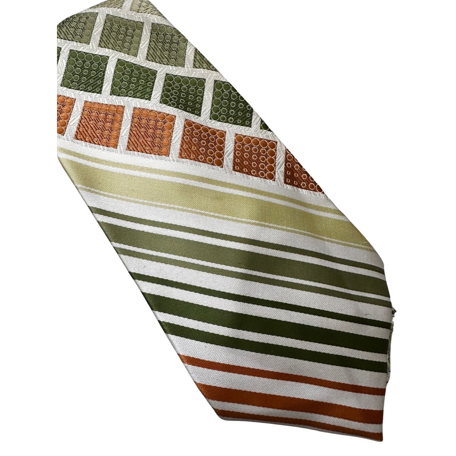 Vintage Vintage Green Orange 80s Striped Checkered Polyester Necktie Size ONE SIZE - 2 Thumbnail