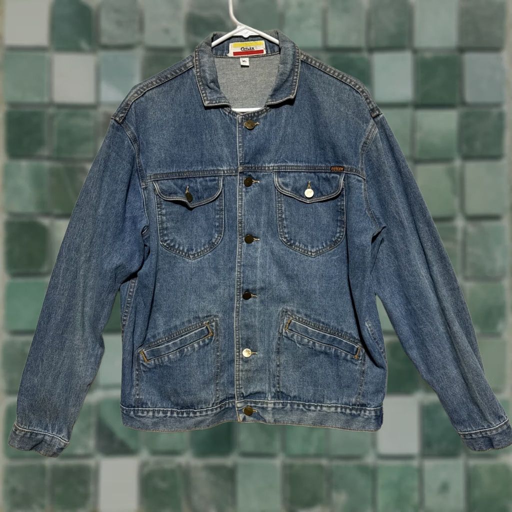 Denime VINTAGE Cotler Denim Jacket Women's XL Blue Cotton Mid-Length Long Sleeve Button Pockets Collared Size 40" / US 18 - 1 Thumbnail