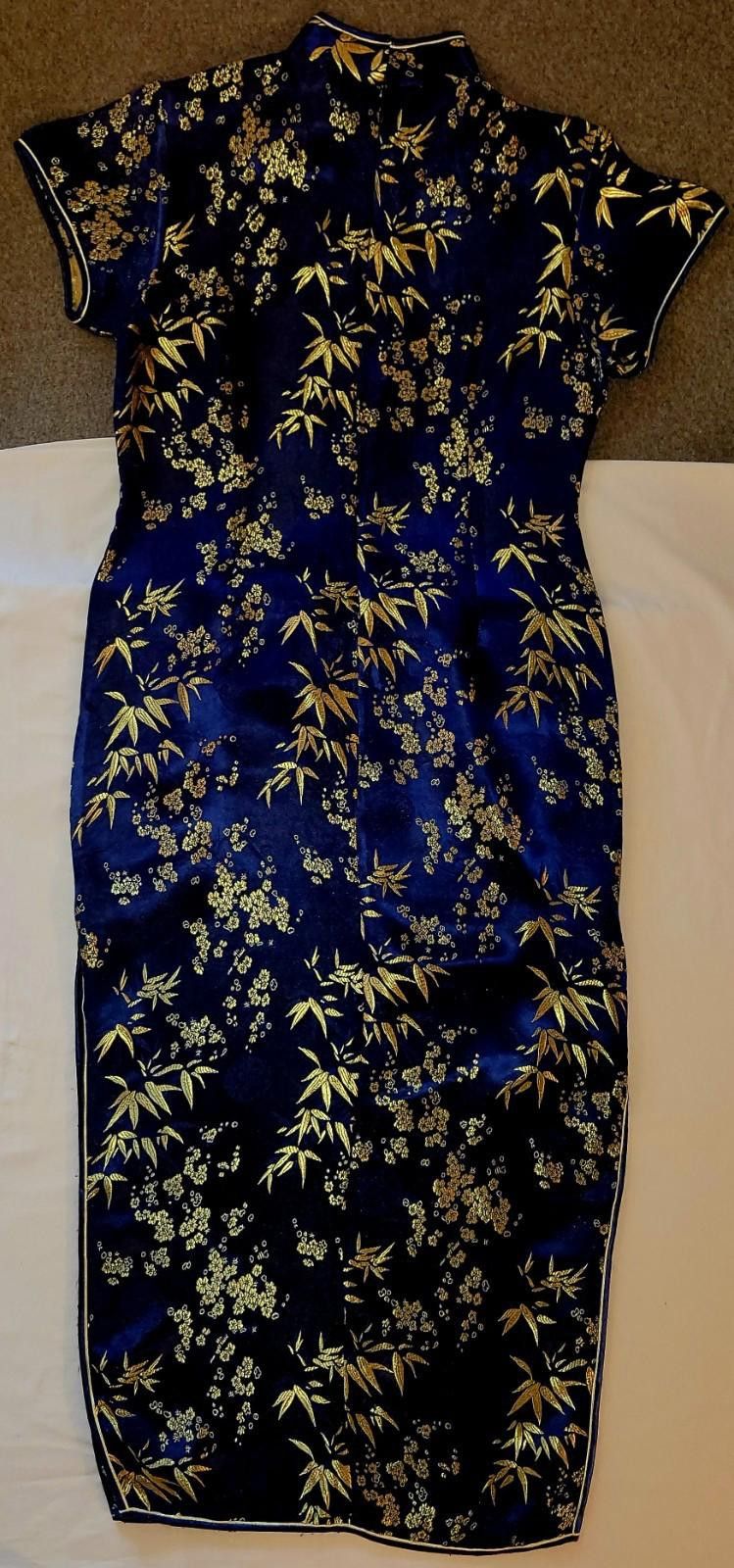 Hilditch & Key KEY women's MED. blue & gold asian style long dress zip back Size M / US 6-8 / IT 42-44 - 6 Thumbnail