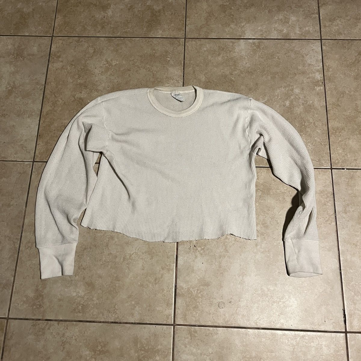 Vintage thermal cropped long sleeve shirt
