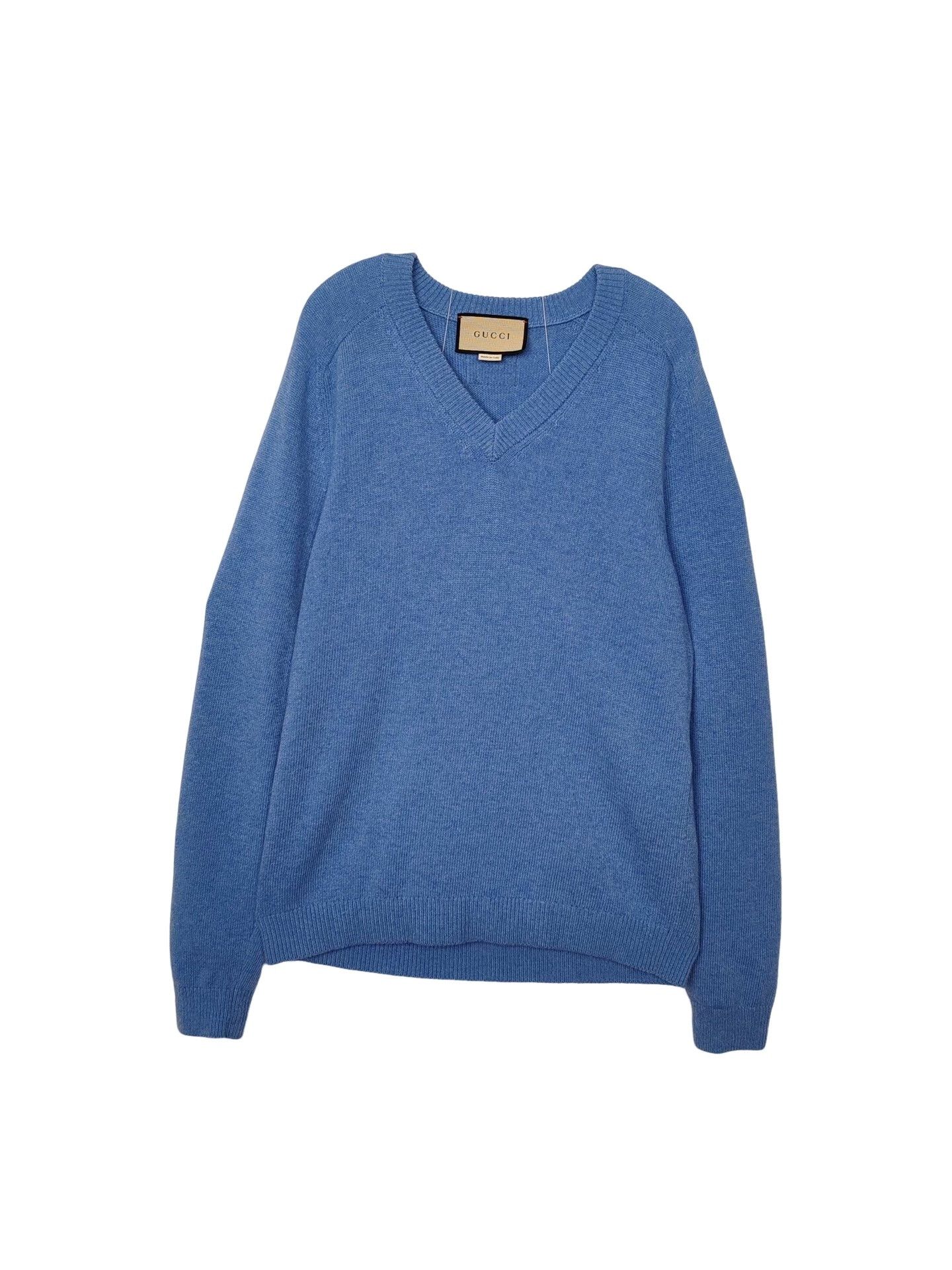 Gucci Gucci Blue Logo Patch V-Neck Sweater Size M Size US M / EU 48-50 / 2 - 1 Thumbnail