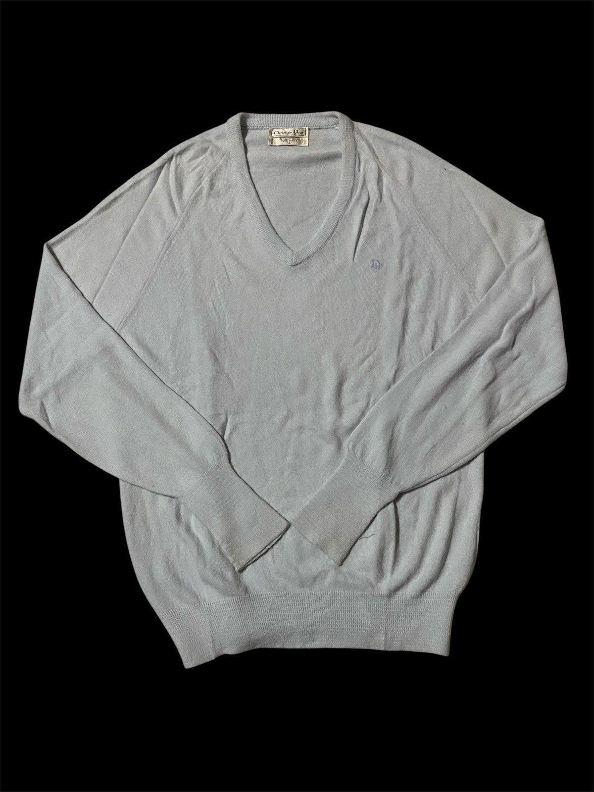 Christian Dior Monsieur Vintage 90s Christian Dior Baby Blue V-Neck Jumper Pullover Size US L / EU 52-54 / 3 - 1 Thumbnail