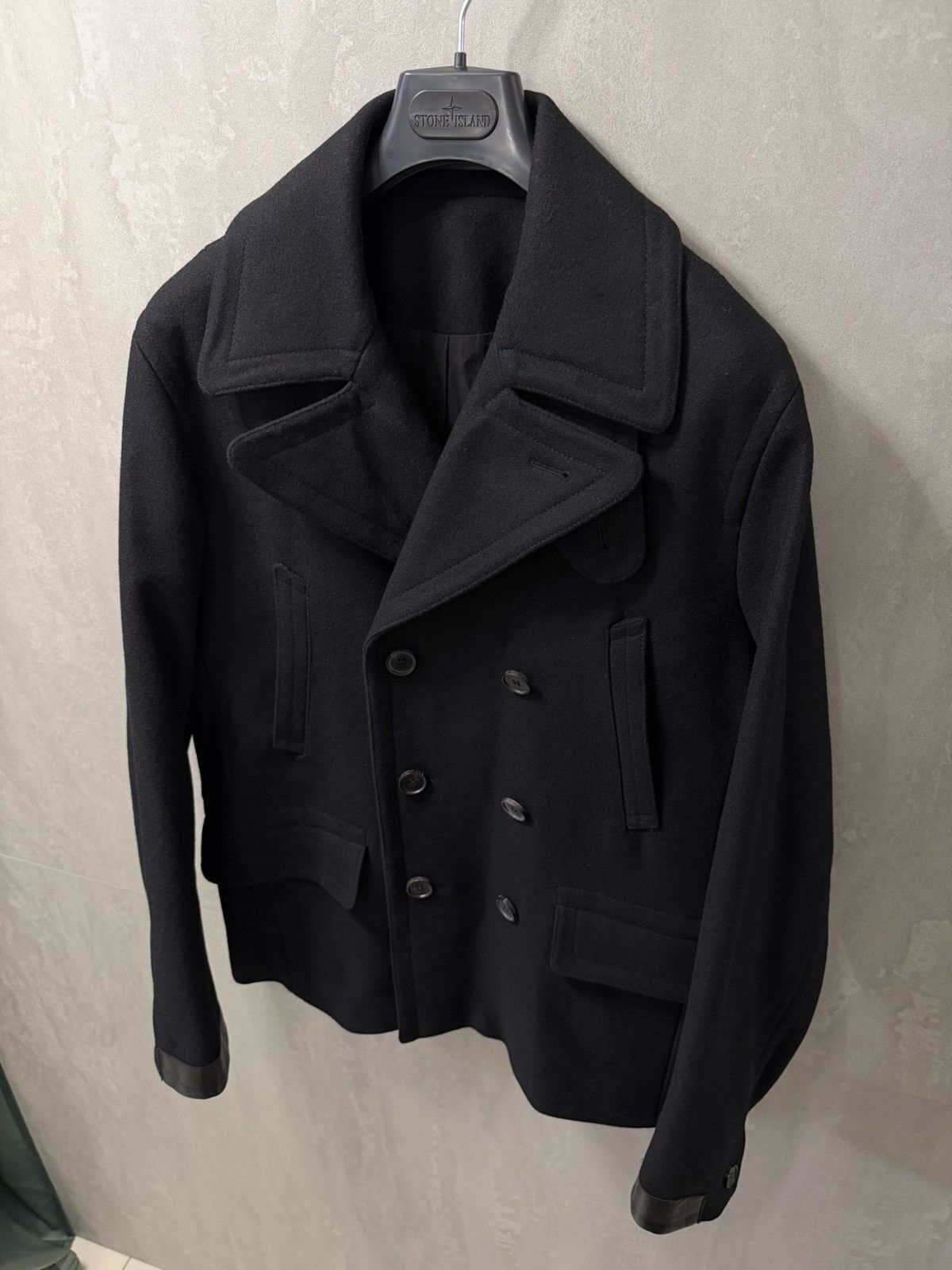 Allsaints AllSaints Felix Double Breasted Lamb Leather Trim Peacoat Size US L / EU 52-54 / 3 - 3 Thumbnail