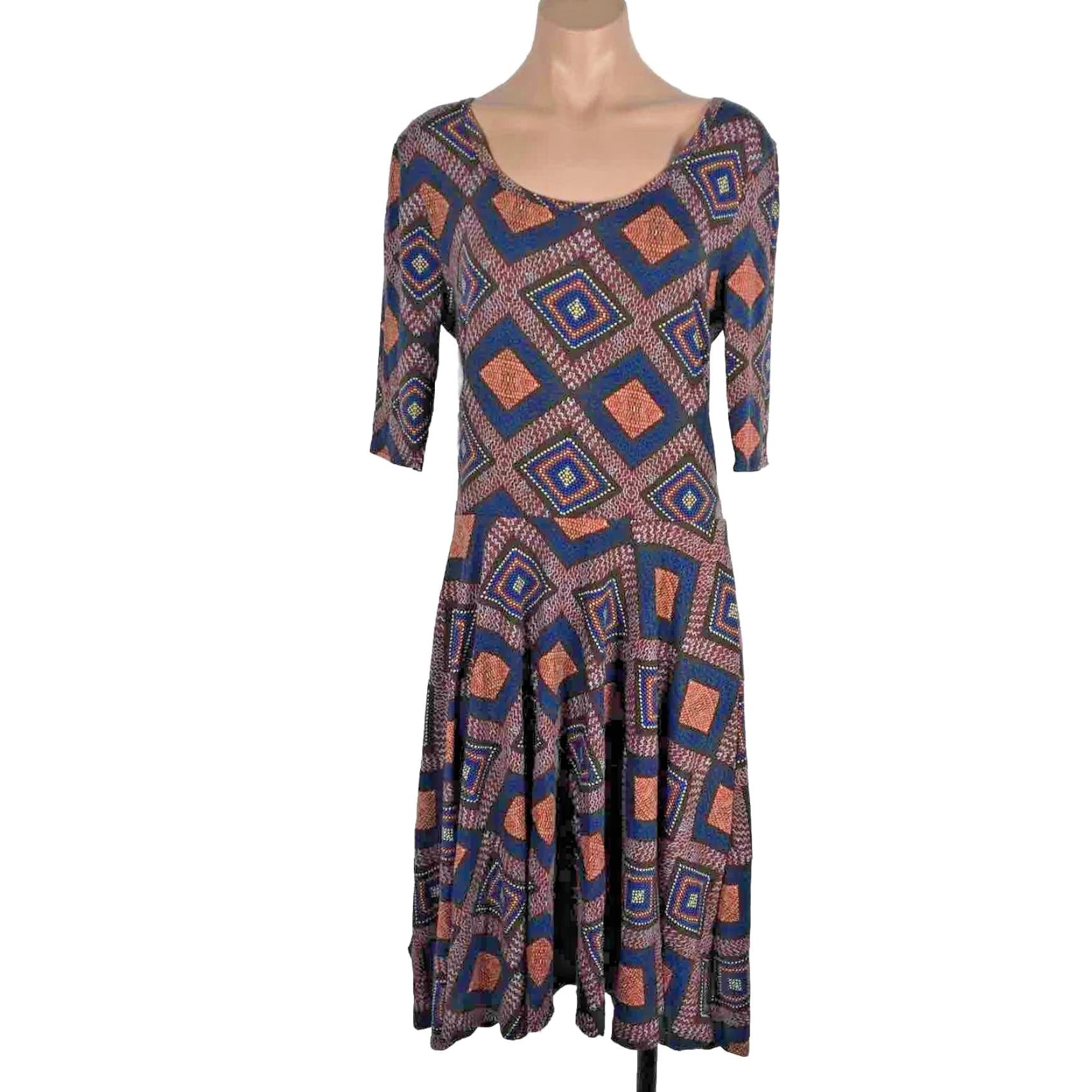 NWOT LuLaRoe Geometric All Over Print Nicole 3/4 Sleeve Dress L USA -  Multi-Color, Knee