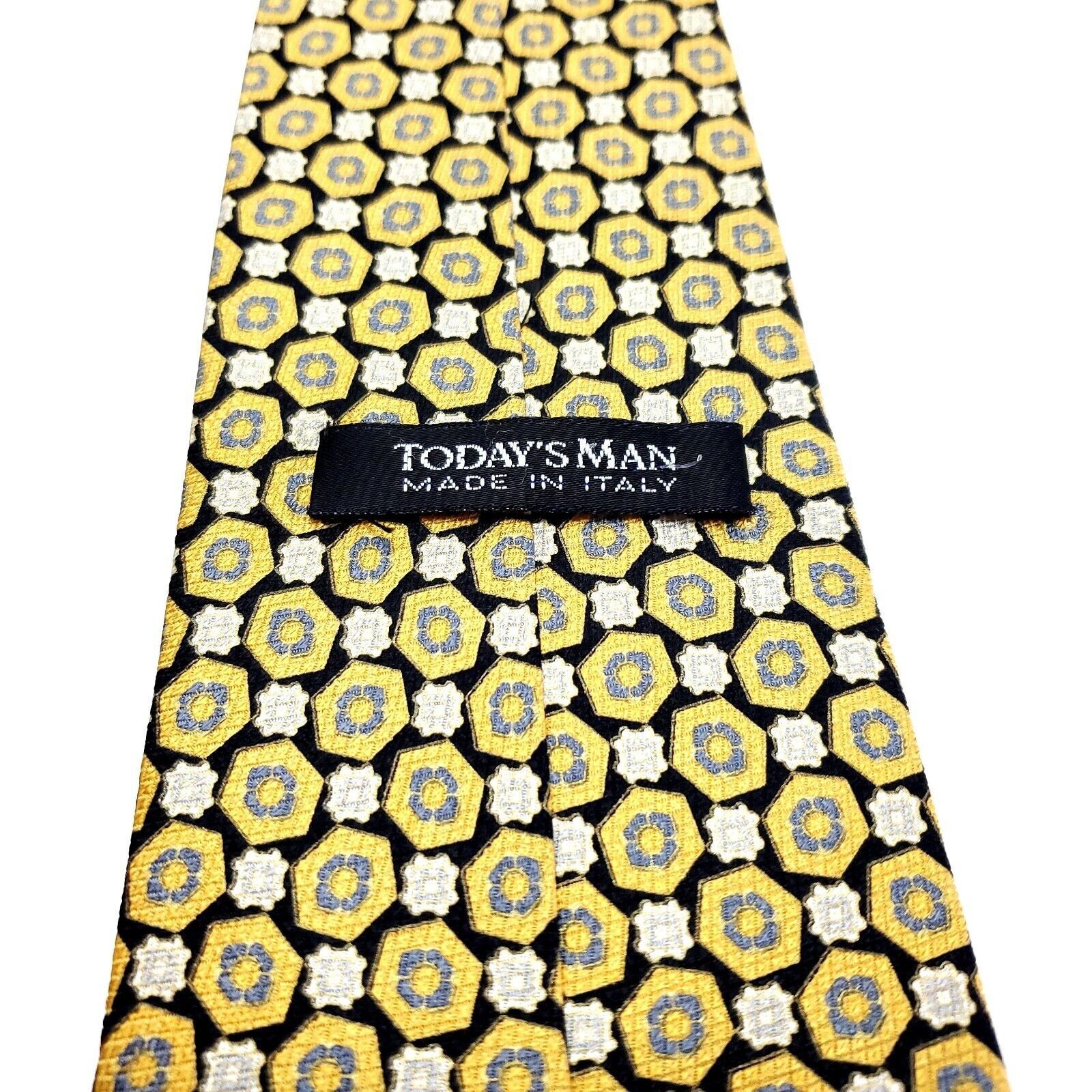 Designer Today's Man Yellow Silk Tie Woven Geometric Size ONE SIZE - 5 Thumbnail