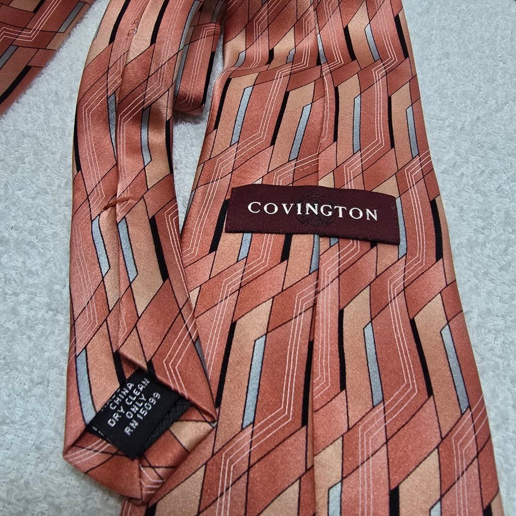 Covington Men's Covington Orange & Blue Geometric All Silk Tie Size ONE SIZE - 2 Thumbnail