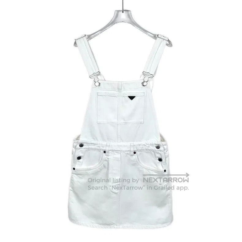 Prada Prada White triangle logo cotton strap dress Size XXS / US 00 / IT 34 - 1 Thumbnail