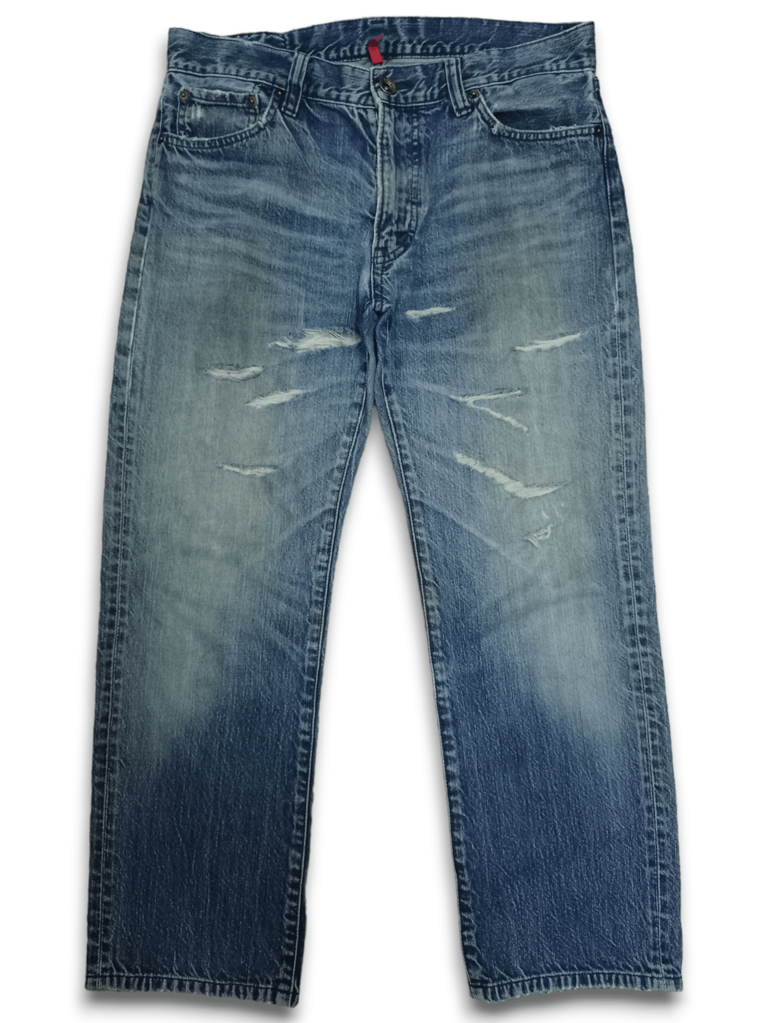Japanese Brand × Uniqlo S002 Vintage Uniqlo UJ Washed Blue Distressed Baggy Jeans Size US 34 / EU 50 - 1 Thumbnail