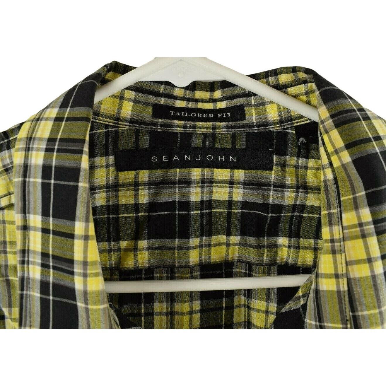 Sean John Sean John Mens XL Button Down Pocket Black and Yellow Plaid Size US XL / EU 56 / 4 - 3 Thumbnail