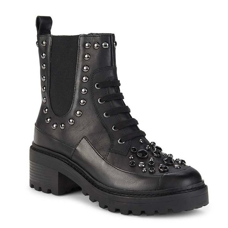 Karl Lagerfeld New KARL LAGERFELD Black Breck Studded Leather Moto Bootie Size US 6 / IT 36 - 1 Thumbnail