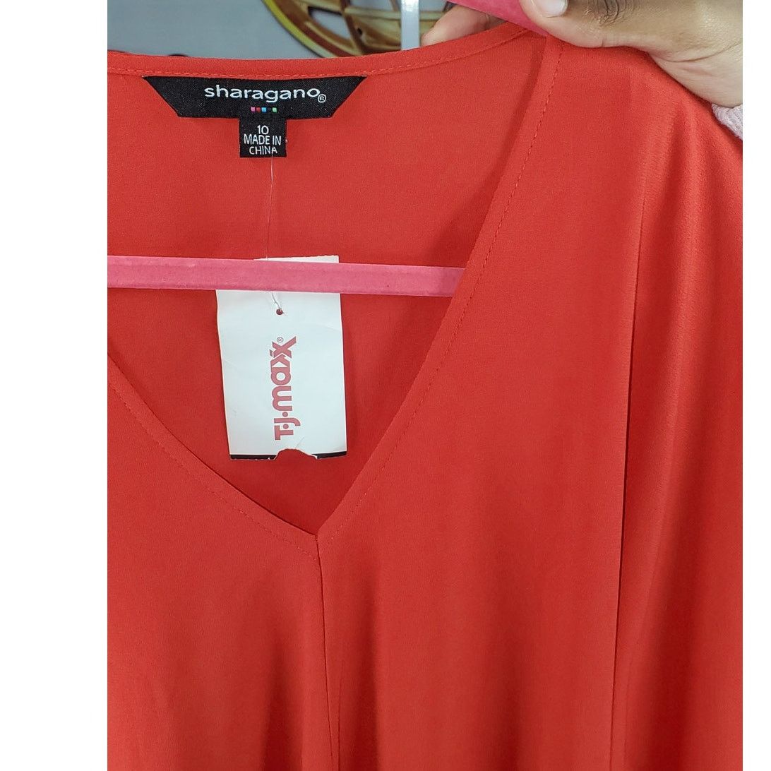 Other Sharagano Red V-Neck Flowing Batwing Sleeve Dress Size 10 Size L / US 10 / IT 46 - 5 Thumbnail