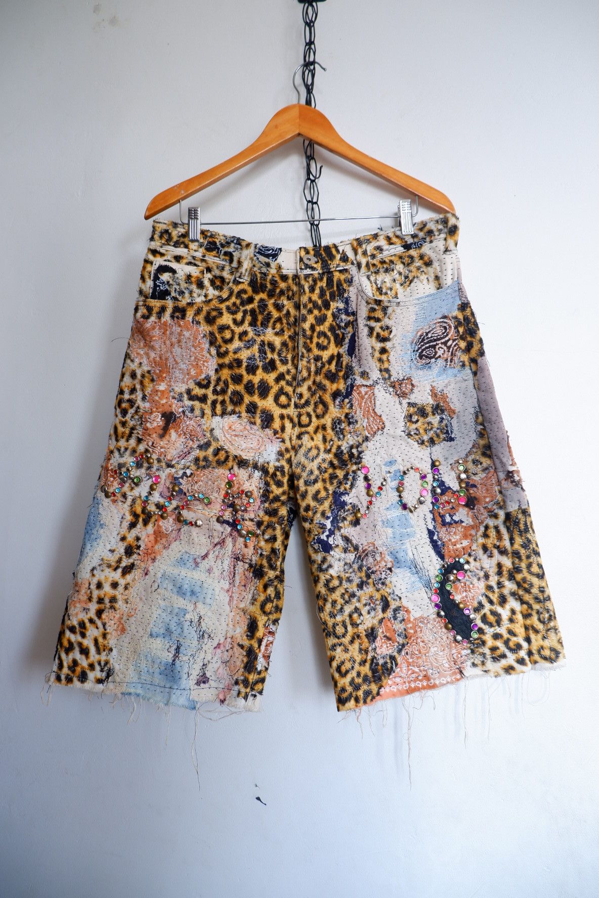 Japanese Brand 1/1 Proleta Re Art Inspired Leopard Sashiko Boro Jorts Size US 34 / EU 50 - 1 Thumbnail