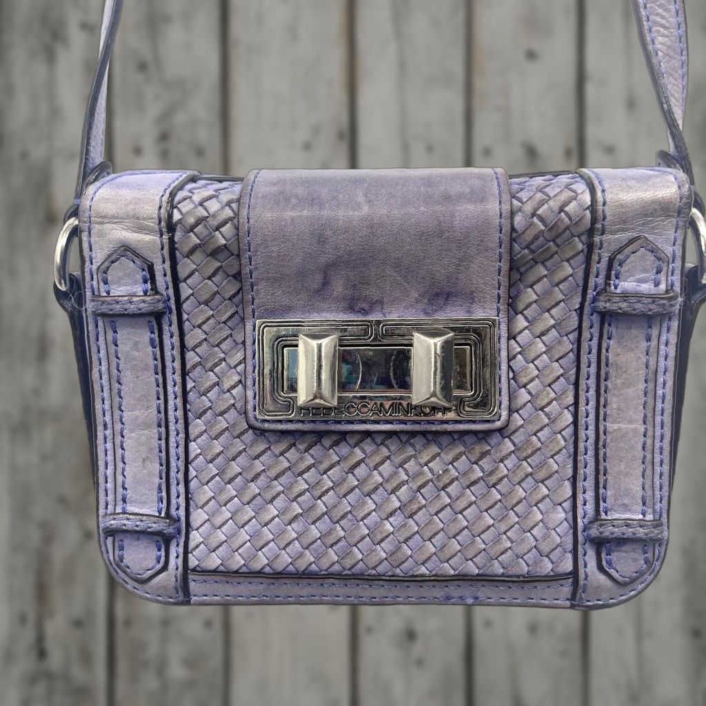 Rebecca Minkoff Mini Leather Crossbody Bag Woven Purple Boho Style Womens