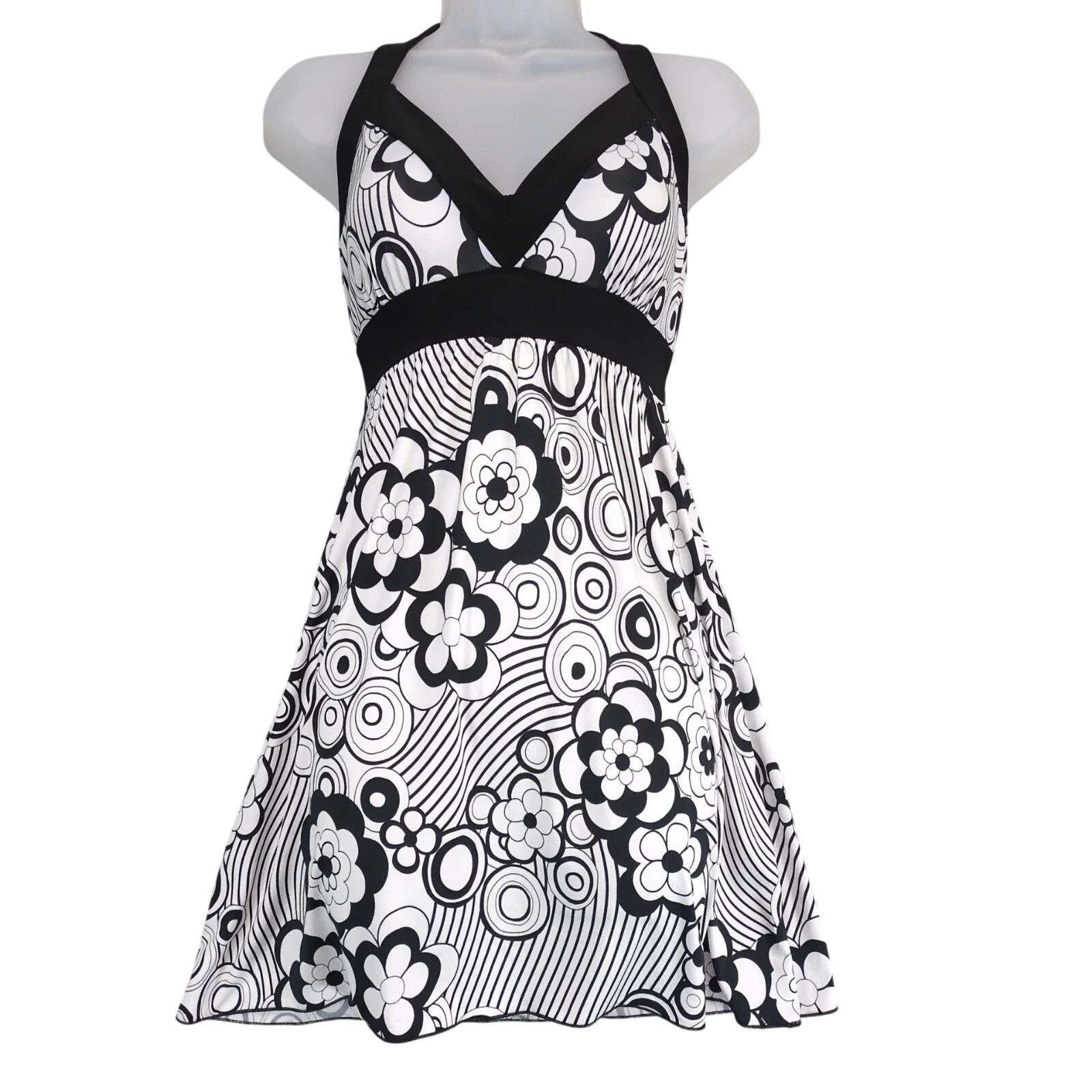 Vintage Wet Seal Halter Top Babydoll Mini Dress S Black White Floral Size S / US 4 / IT 40 - 1 Thumbnail