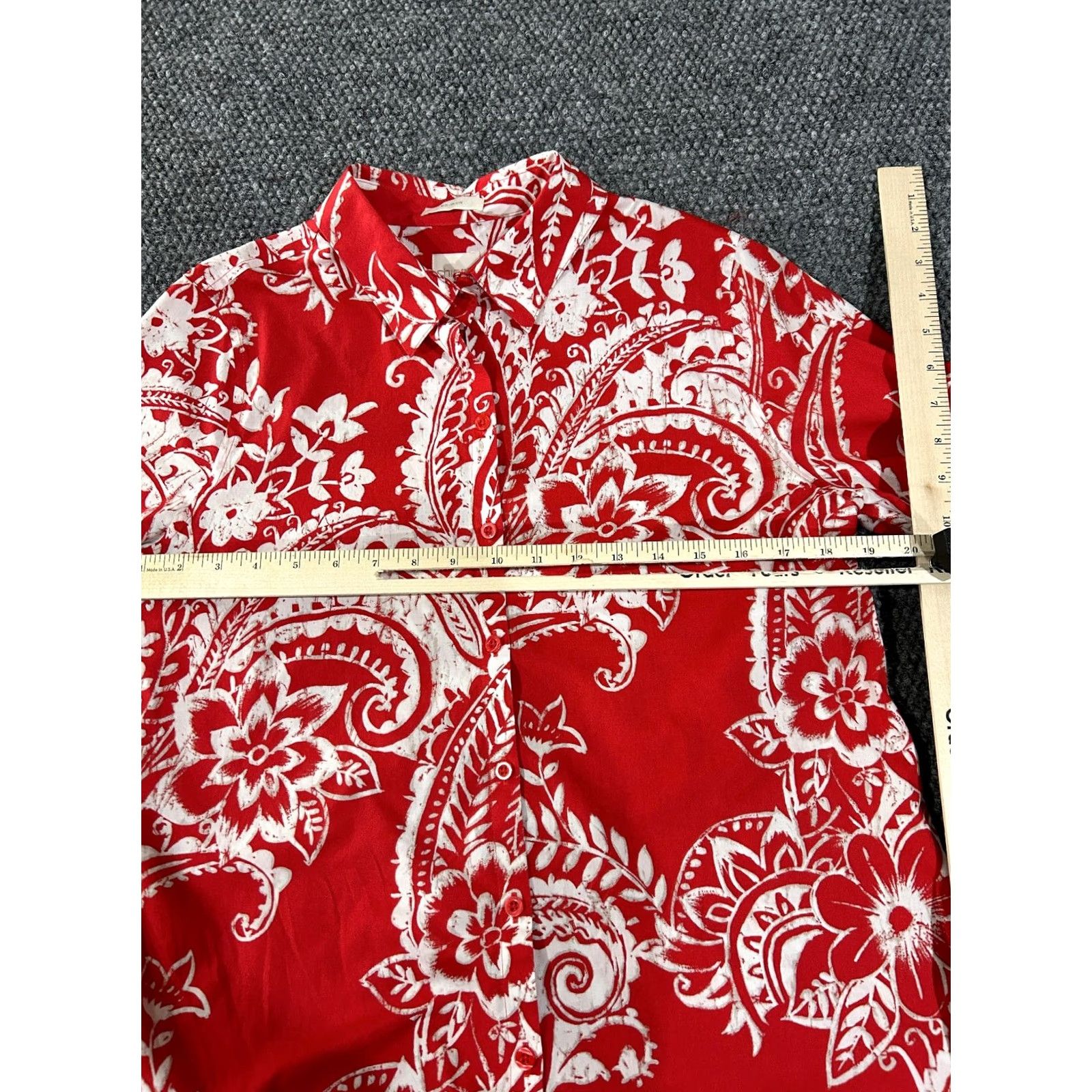 Vintage Chicos Blouse Womens Small Red White Floral Long Sleeve Lightweight Top Stretch Shirt Size S / US 4 / IT 40 - 3 Thumbnail
