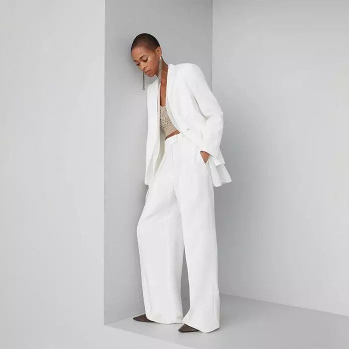 Brunello Cucinelli o1la1rc1a0425 Woven Jacket Wool in White Size S / US 4 / IT 40 - 5 Thumbnail