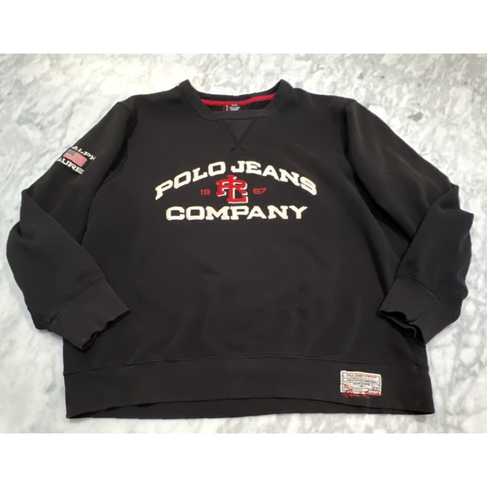 Vintage VINTAGE Ralph Lauren Polo Jeans Co. Crewneck Sweatshirt Men XL Black 90s Embroidered Fleece Heavyweight Pullover Size US XL / EU 56 / 4 - 2 Thumbnail