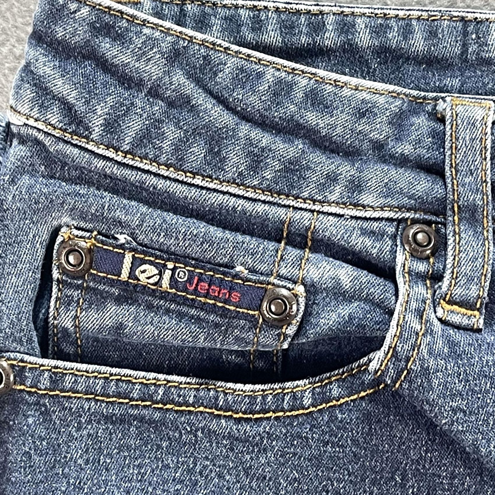 Vintage LEI Jeans Womens 13 Blue Bootcut Flare Stretch Denim High Rise Frayed Hem Pants Size 34" / US 12 / IT 48 - 5 Thumbnail