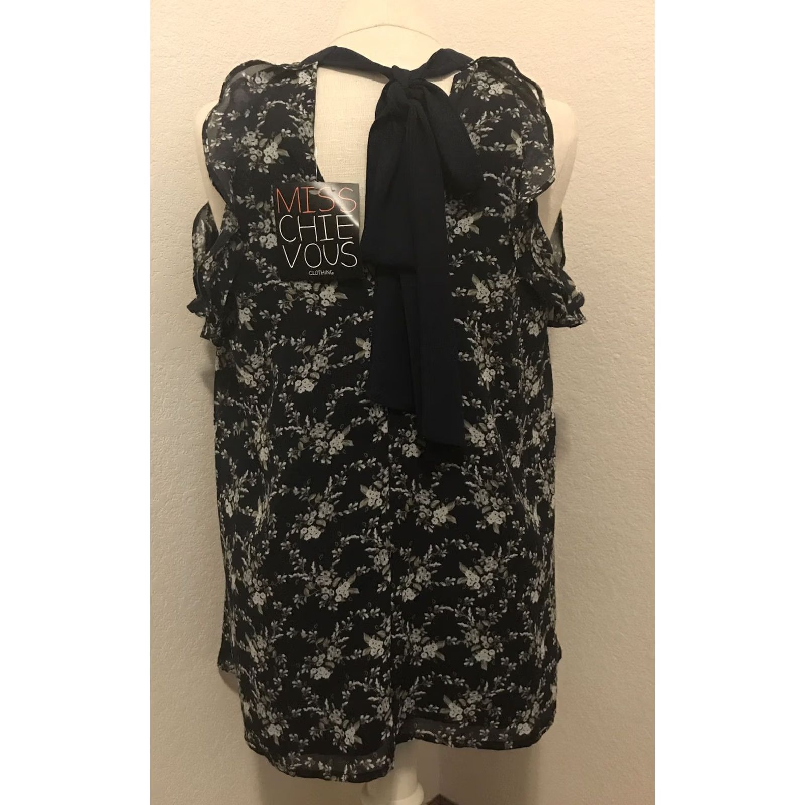 Vintage Miss Chievous Tunic Tank Blouse Shirt Women Blue Floral Sleeveless High Neck Boho 693 S Size S / US 4 / IT 40 - 2 Thumbnail