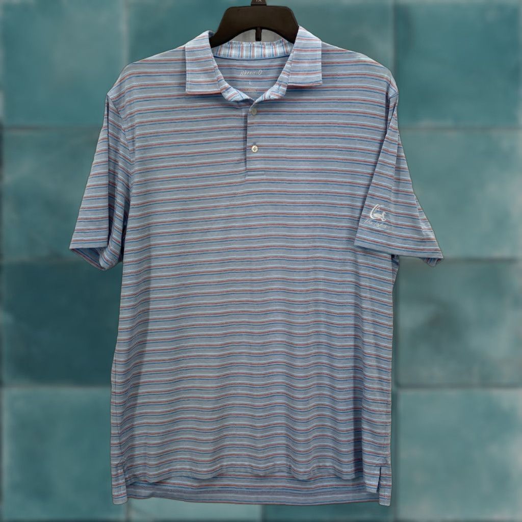johnnie-O Johnnie-O Polo Shirt Mens Large Blue Striped Stretch Preppy Polo Shirt Mens L Blue Striped Stretch Performance Golf Casual Activewear Size US L / EU 52-54 / 3 - 1 Thumbnail