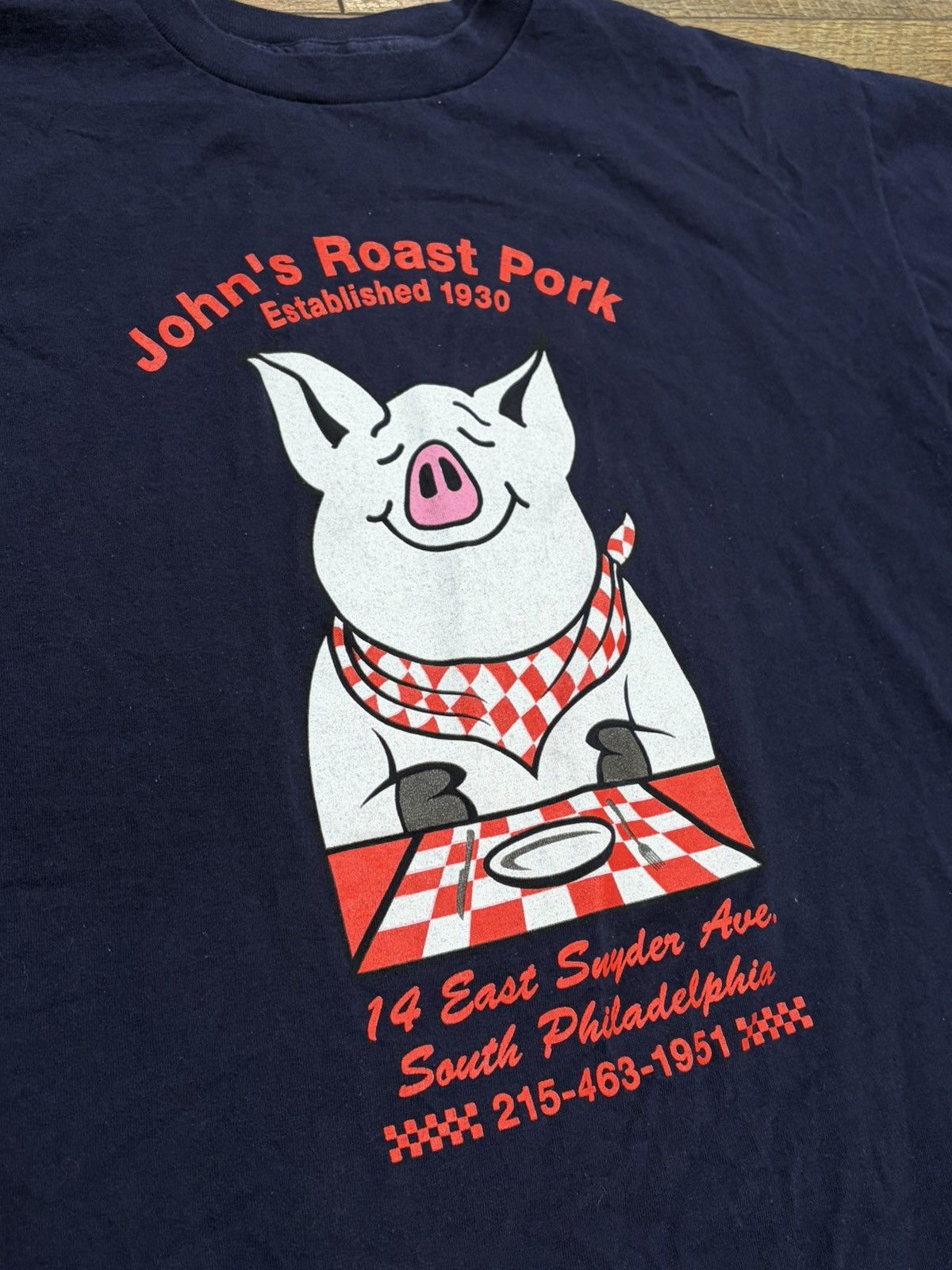 TEE JAYS Vintage 90s John Pork Graphic Tee XL Navy Brainrot Meme USA Size US XL / EU 56 / 4 - 3 Thumbnail