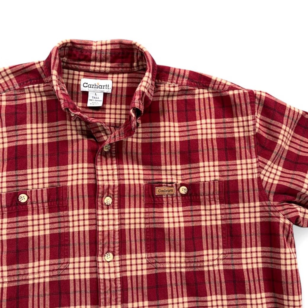 Carhartt VINTAGE Carhartt Shirt Mens Large Tall Red Plaid Flannel Button-Up Pocket Y2K Outdoor Workwear Size US L / EU 52-54 / 3 - 2 Thumbnail