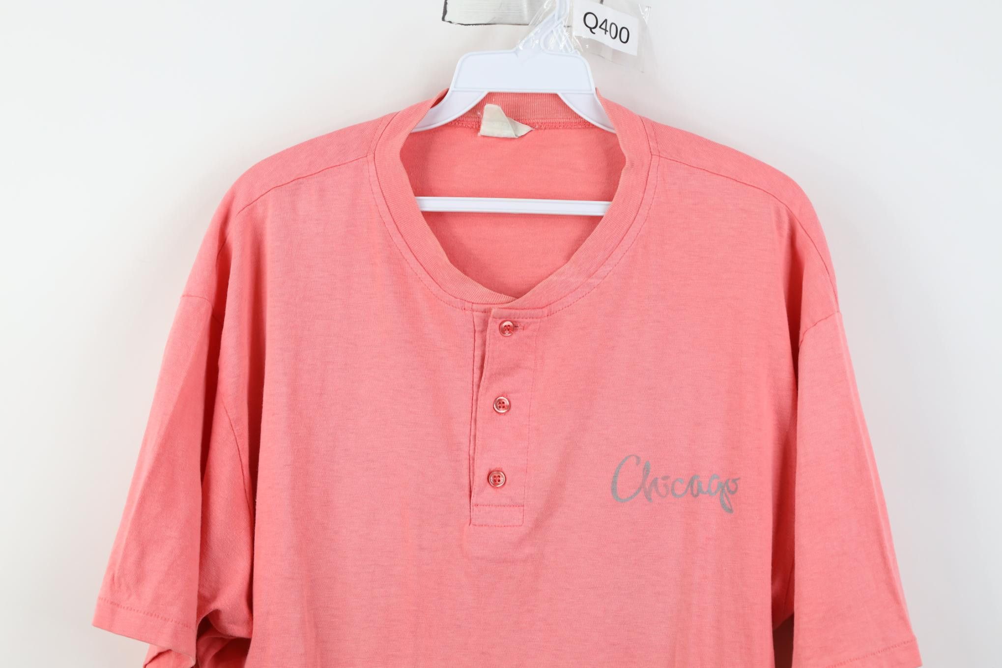 Vintage Vintage 80s Spell Out Chicago Band Henley T-Shirt Pink USA Size US XL / EU 56 / 4 - 2 Thumbnail