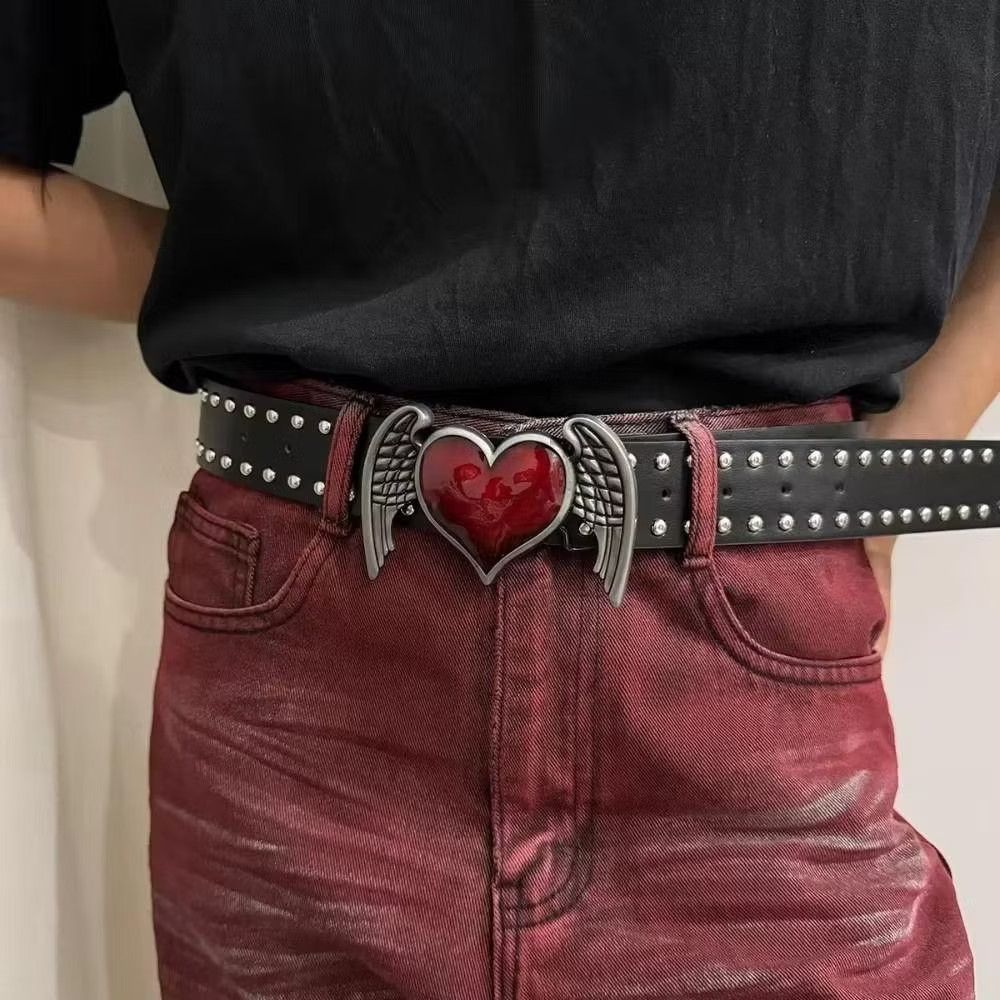 💥Black red heart wings belt