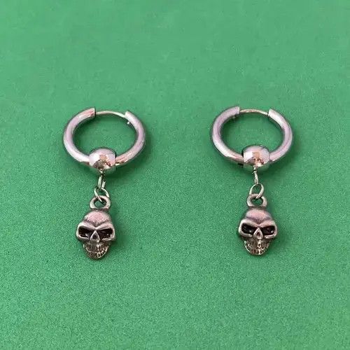 Sterling Silver 925 Silver Plated Skull Dangle Drop Earrings for Men Women Size ONE SIZE - 2 Thumbnail