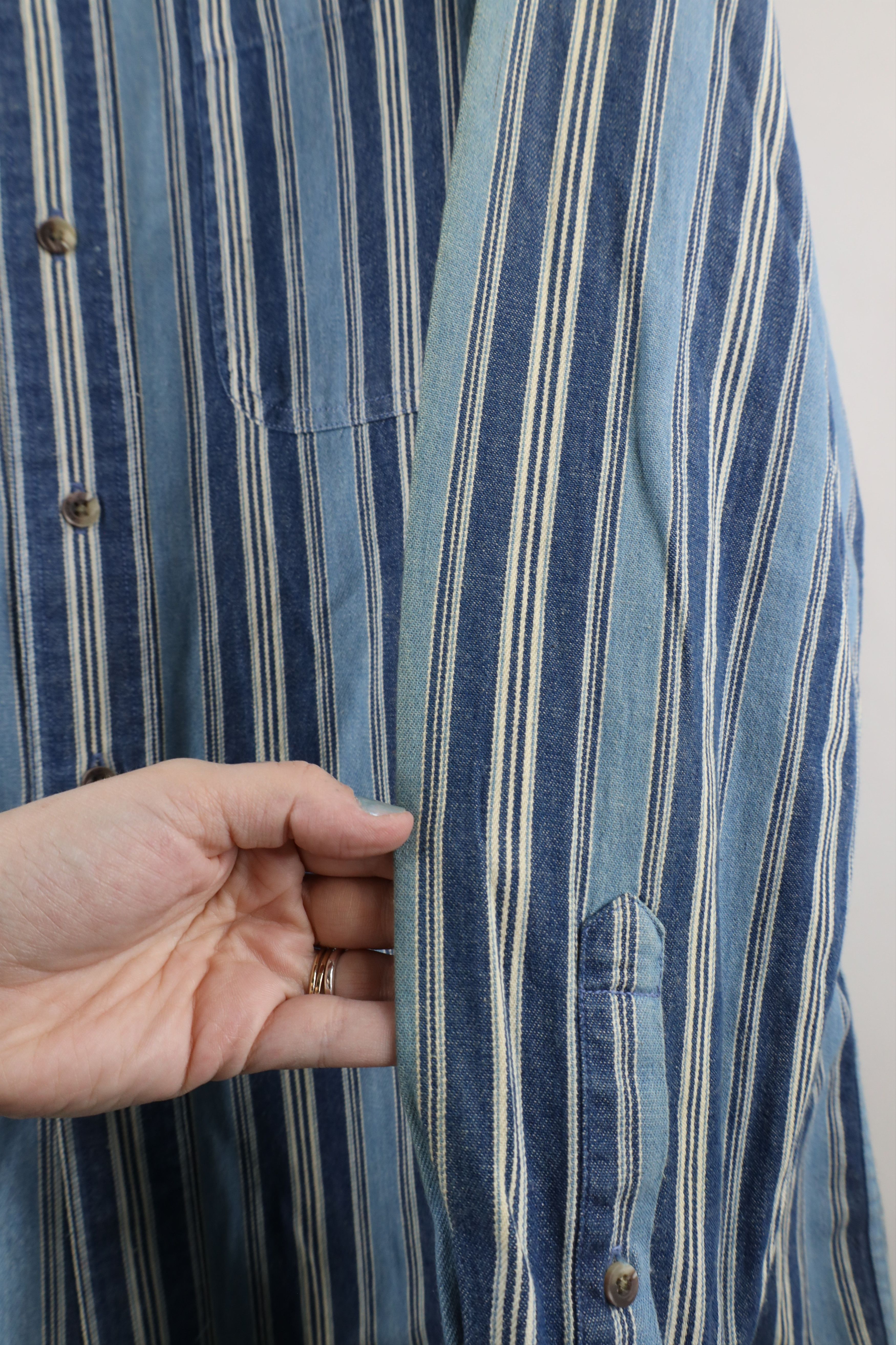 Vintage Vintage 90s Streetwear Striped Denim Jean Button Down Shirt Size US M / EU 48-50 / 2 - 4 Thumbnail