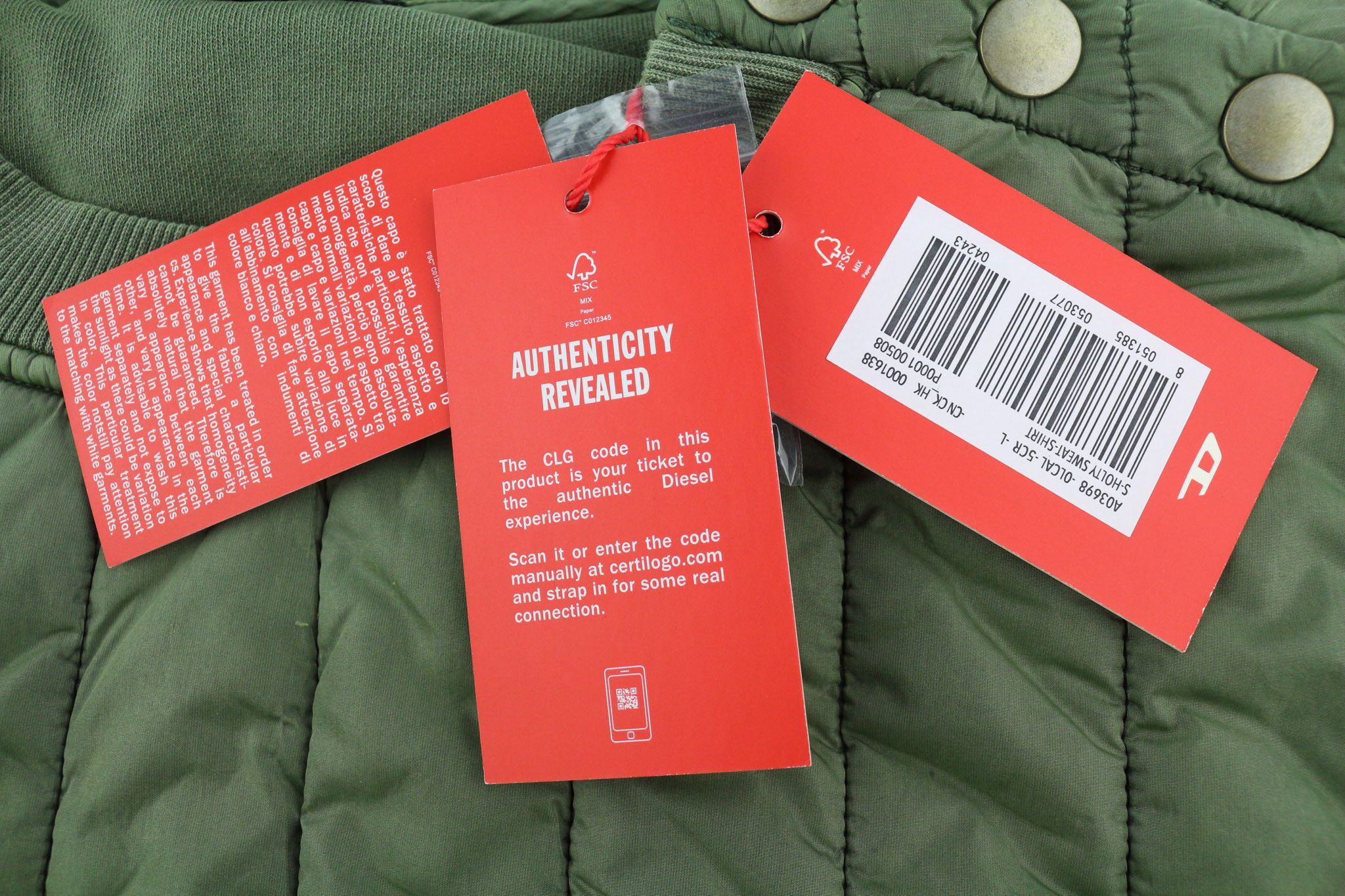 Diesel S-HOLTY L Green Quilted Crew Logo Sweatshirt 40122 Size US L / EU 52-54 / 3 - 6 Thumbnail