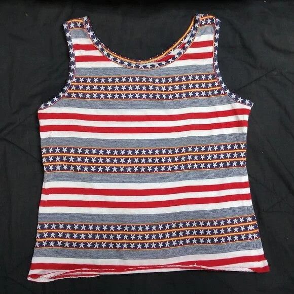 Vintage Vintage 70s Stars And Stripes USA Tank Top Shirt Size US S / EU 44-46 / 1 - 2 Thumbnail