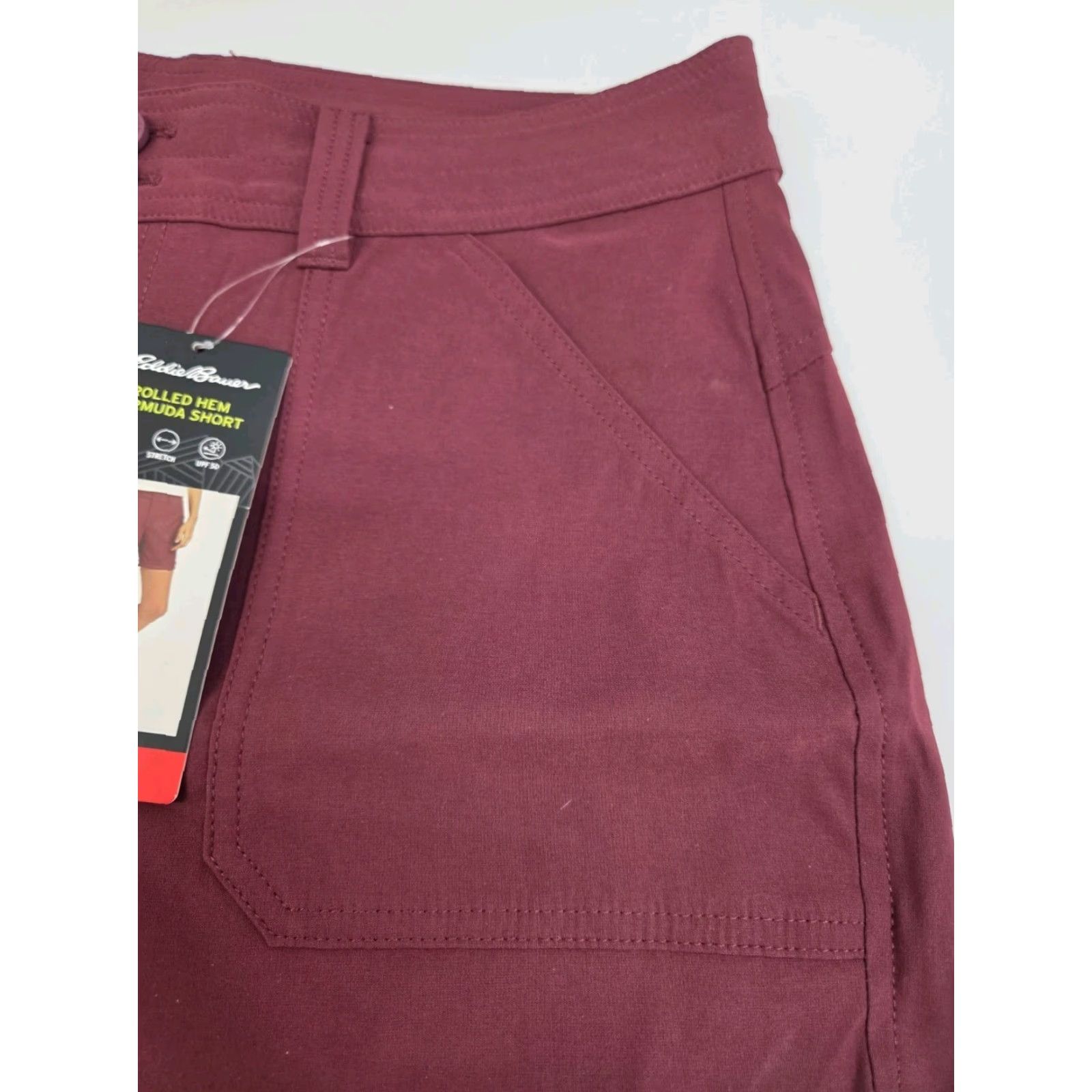 Eddie Bauer NWT Eddie Bauer Women's Bermuda Shorts Maroon 8 Stretch Nylon Spandex Rolled Hem Zip Front Flat Front Pockets Casual Outdoor Hiking Beach Womens Size 30" / US 8 / IT 44 - 5 Thumbnail