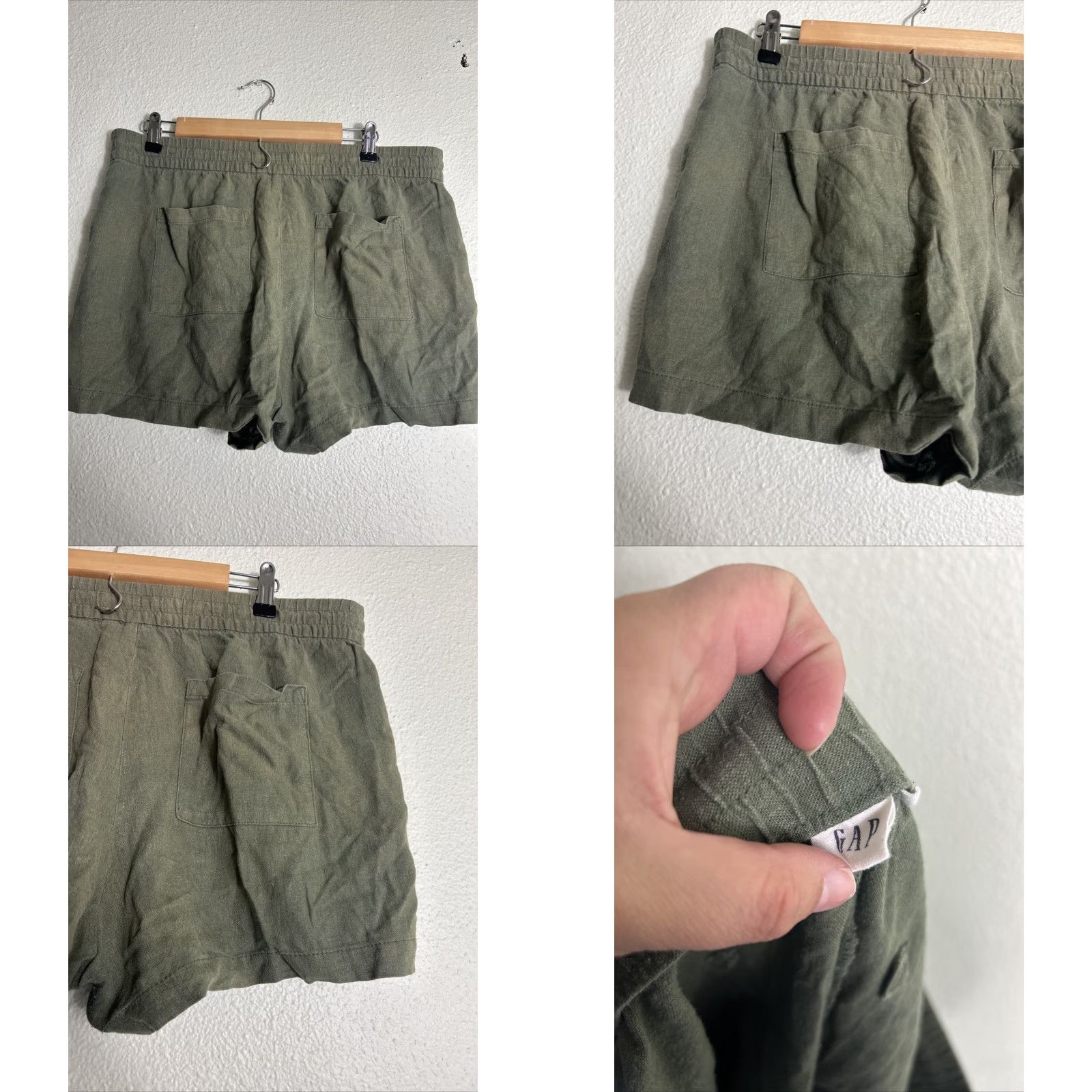 Gap Gap Womens Large Linen Blend Shorts Olive Green Drawstring 34x3 Size 36" / US 14 / IT 50 - 8 Thumbnail