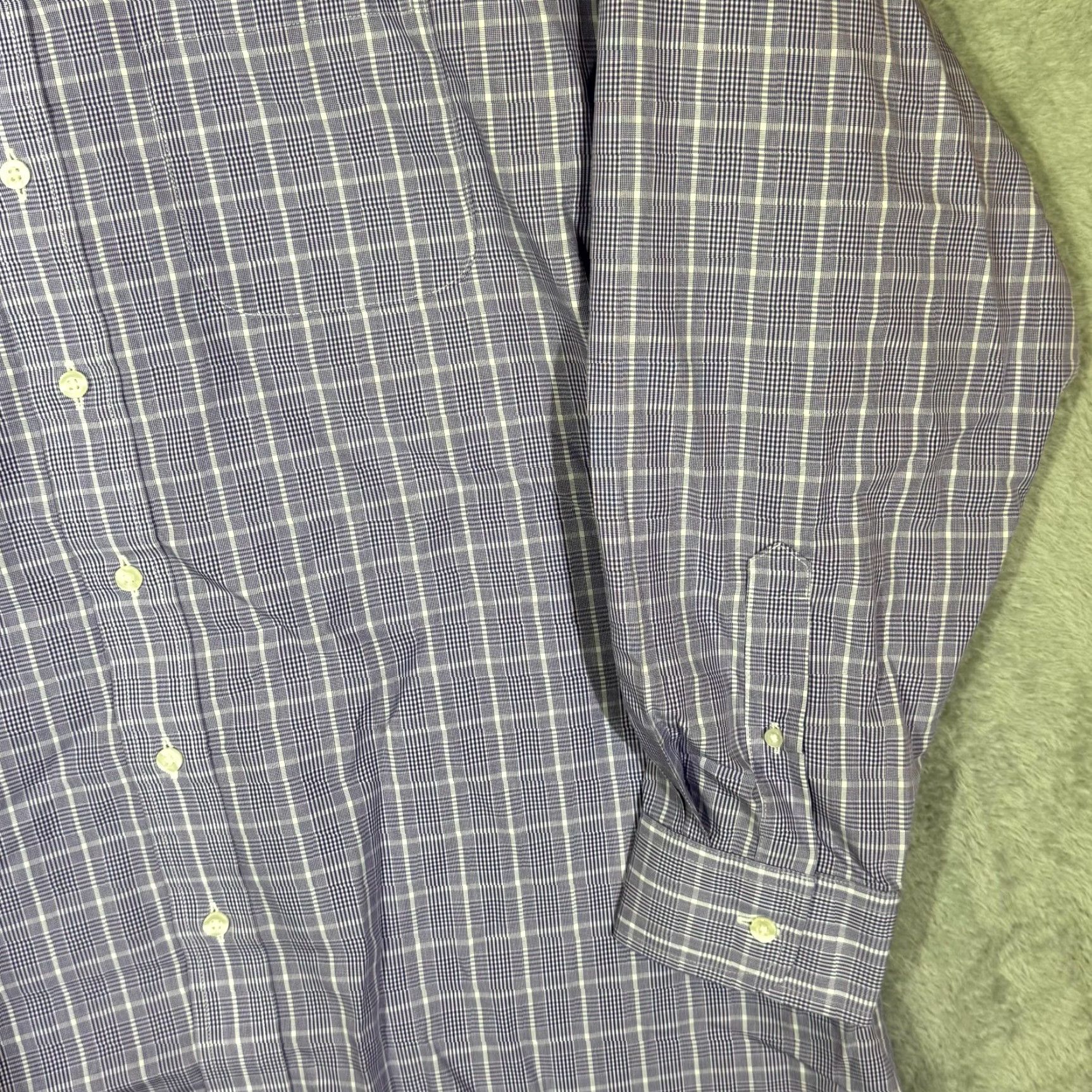 Roundtree & Yorke VINTAGE Gold Label Dress Shirt Purple Plaid Cotton 17×35 Long Sleeve Button-Down Mens Shirt Size 46R - 5 Thumbnail