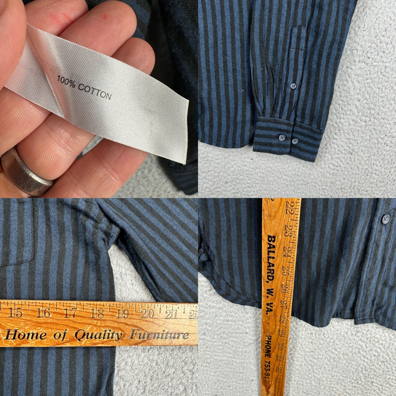 Denime Denim & Flower Denim Flannel Shirt Mens Medium Blue Black Stripes Button Down NEW Size US M / EU 48-50 / 2 - 8 Thumbnail