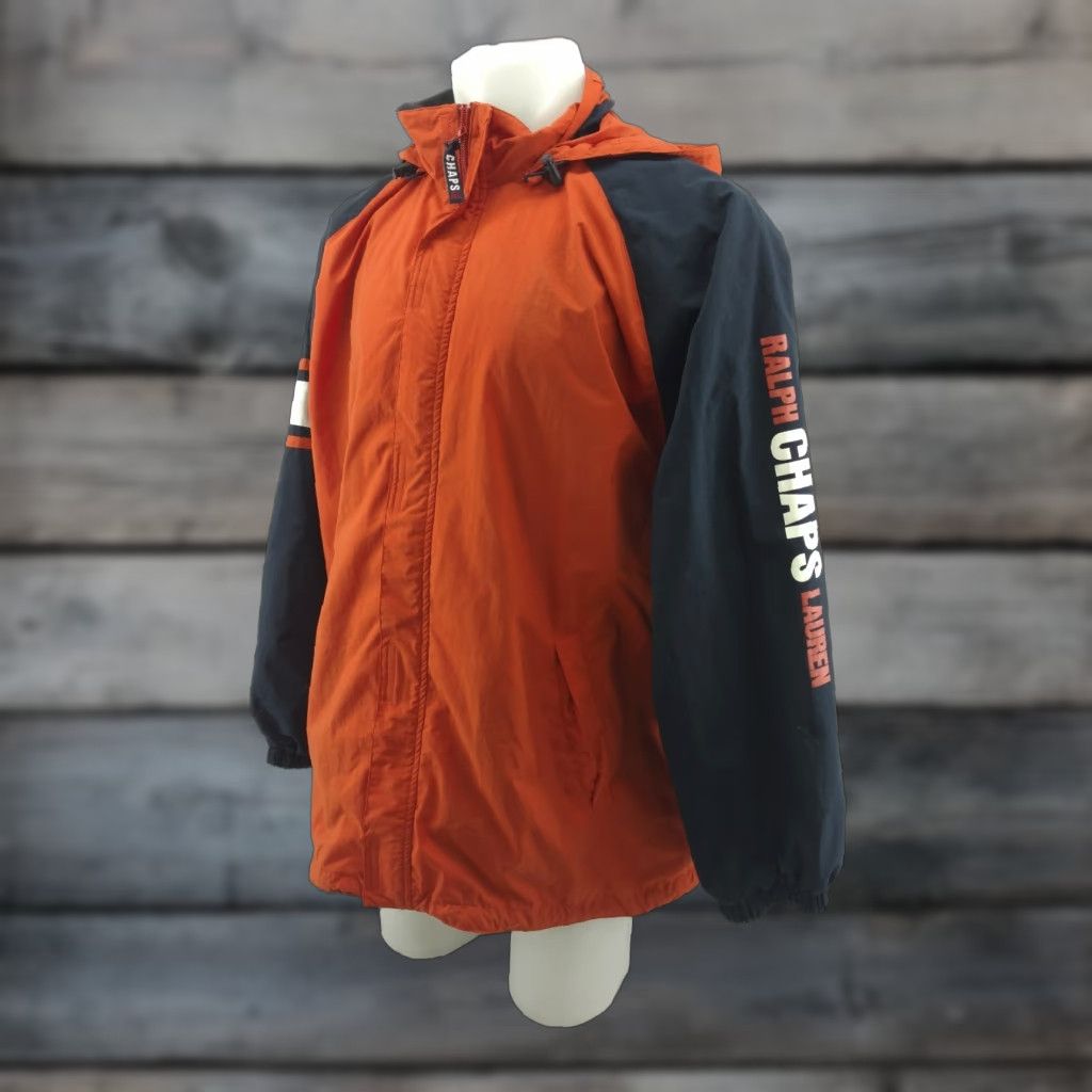 Chaps Chaps Ralph Lauren Windbreaker Jacket Full Zip Hideaway Hoodie Large Orange Blue Size US L / EU 52-54 / 3 - 1 Thumbnail