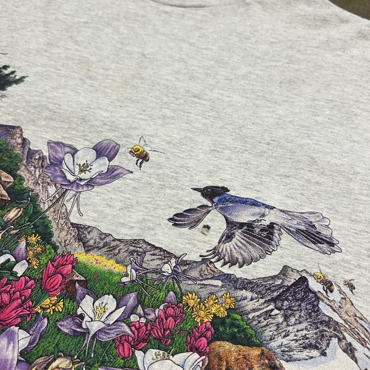 Habitat Vintage 90s Nature T shirt AOP Wrap Around Bird Flower USA Size US XL / EU 56 / 4 - 4 Thumbnail