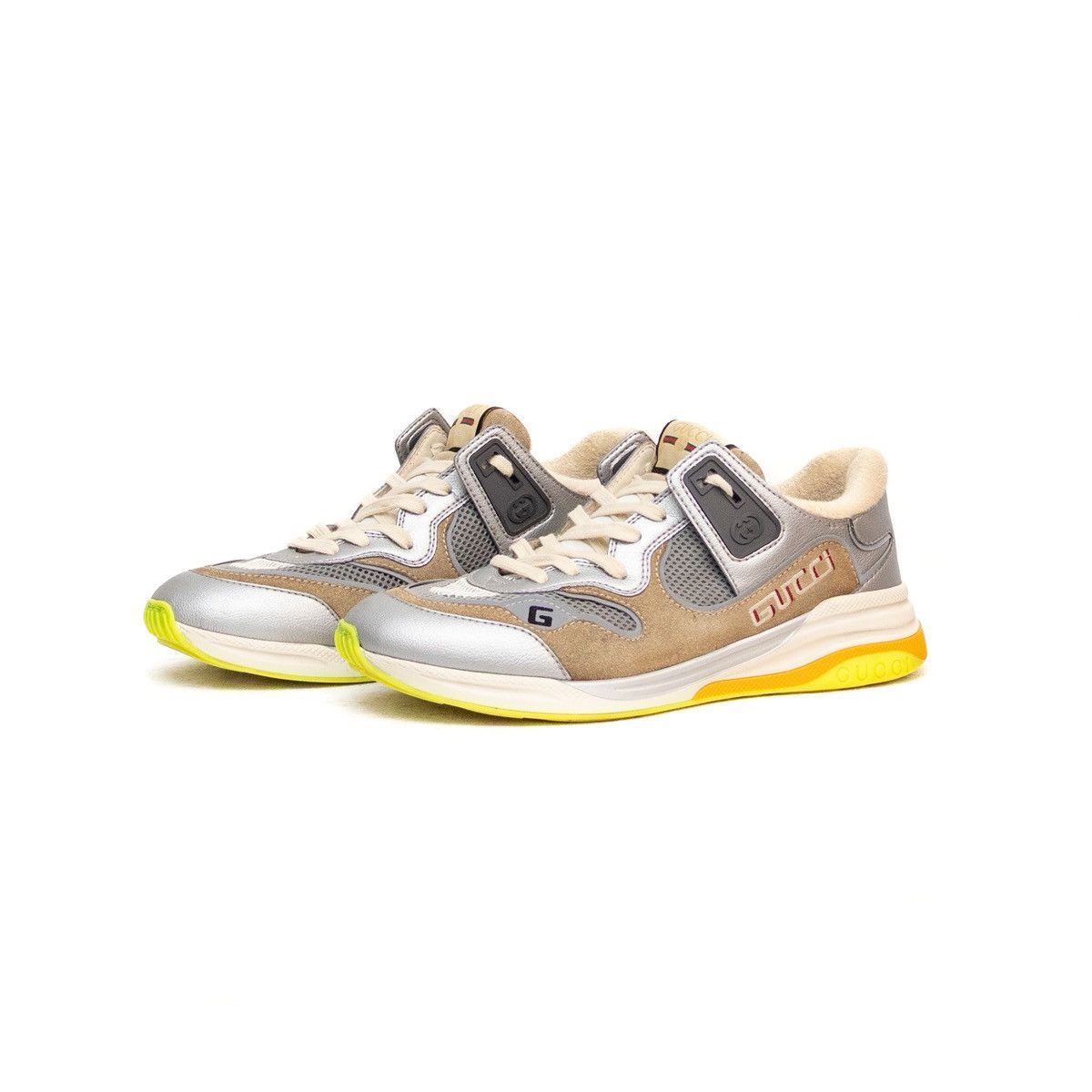 Gucci Gucci Grey / Beige Suede and Mesh Ultrapace Sneakers SizeUS9 Size US 9 / EU 42 - 2 Thumbnail