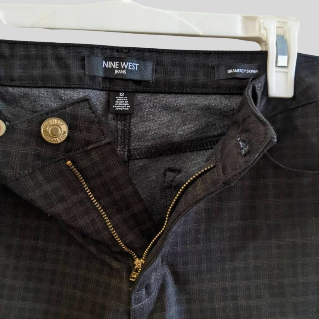 Nine West Nine West Gramercy Skinny Jeans Women's Size 12 Black Gold Plaid Stretch Pants Size 34" / US 12 / IT 48 - 4 Thumbnail