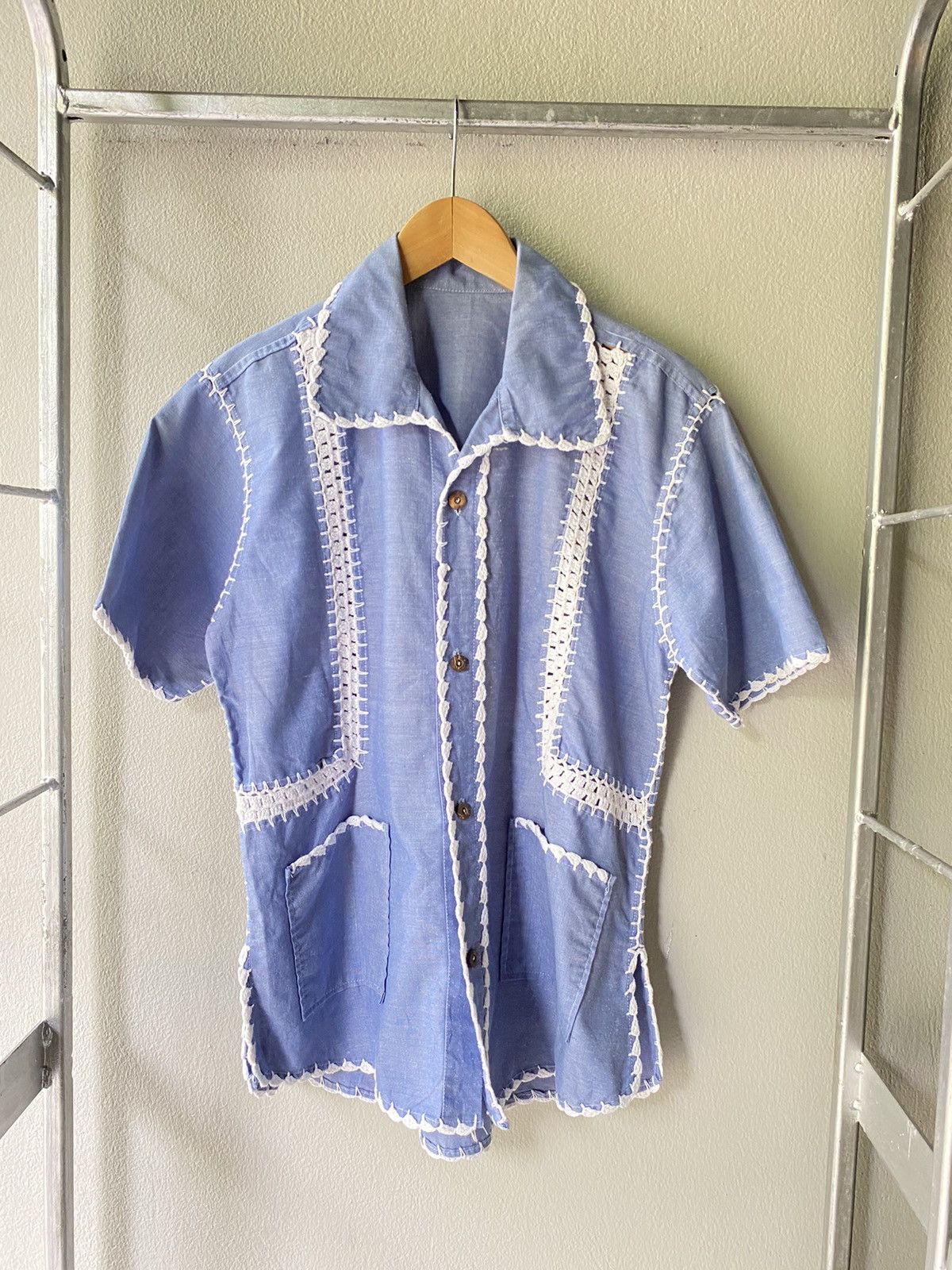 Vintage CROCHET LADDERWORK SHORT SLEEVE SHIRT NOT BODE Size US M / EU 48-50 / 2 - 5 Thumbnail