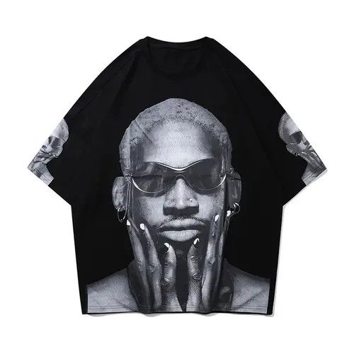 image of Dennis Rodman Reflective Letters Graphic Tee in Black, Men's (Size Medium)