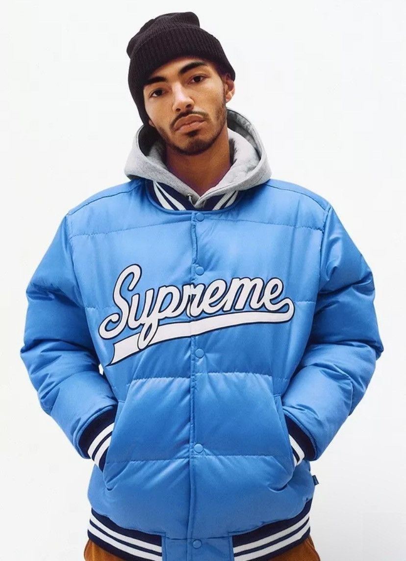 Supreme Supreme Script Varsity Puffy Light Blue Jacket Genuine 2016 Grailed