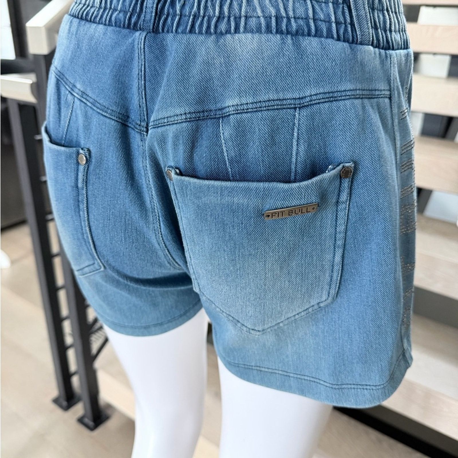 Other New Y2K Pitbull Blue Denim Jeans Shorts Butt sculpting Size 27" / US 4 / IT 40 - 5 Thumbnail